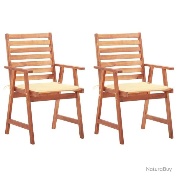 Chaises  manger d'extrieur lot de 2 et coussins Acacia massif