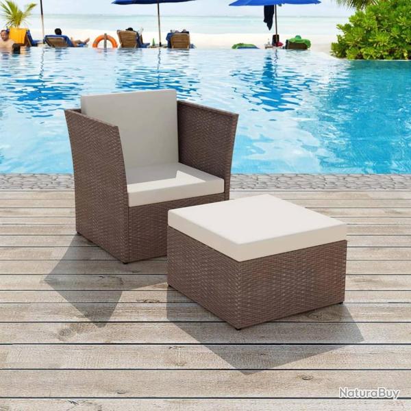 Chaise de jardin avec tabouret Marron Rsine tresse