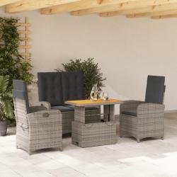 Ensemble &agrave; manger jardin 4pcs et coussins Gris R&eacute;sine tress&eacute;e