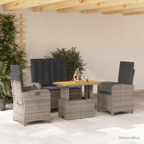 Ensemble � manger jardin 4pcs et coussins Gris R�sine tress�e