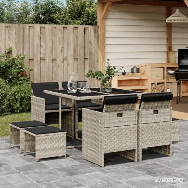 Ensemble � manger de jardin et coussins 9 pcs gris clair rotin