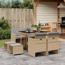 Ensemble &agrave; manger de jardin et coussins 9 pcs m&eacute;lange beige