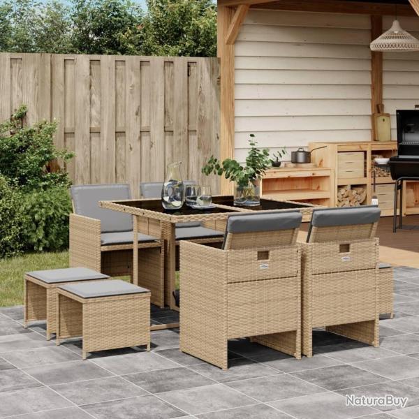 Ensemble � manger de jardin et coussins 9 pcs m�lange beige