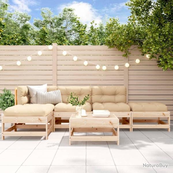 Salon de jardin 6 pcs avec coussins bois massif