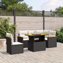Salon de jardin 6 pcs avec coussins noir r&eacute;sine tress&eacute;e