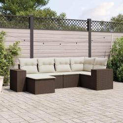 Salon de jardin avec coussins 6 pcs marron r&eacute;sine tress&eacute;e