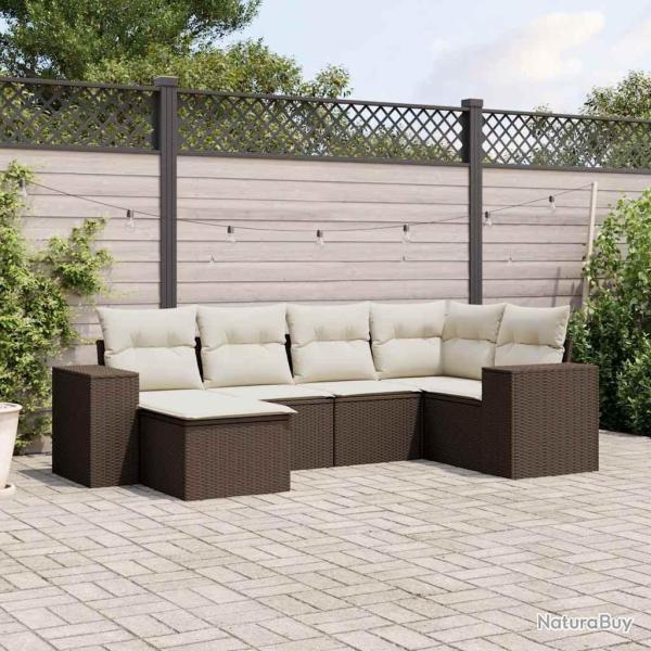 Salon de jardin avec coussins 6 pcs marron r�sine tress�e