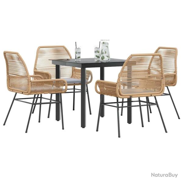 Ensemble � manger jardin coussins 5pcs marron poly rotin verre