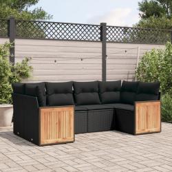 Salon de jardin 6 pcs avec coussins noir r&eacute;sine tress&eacute;e