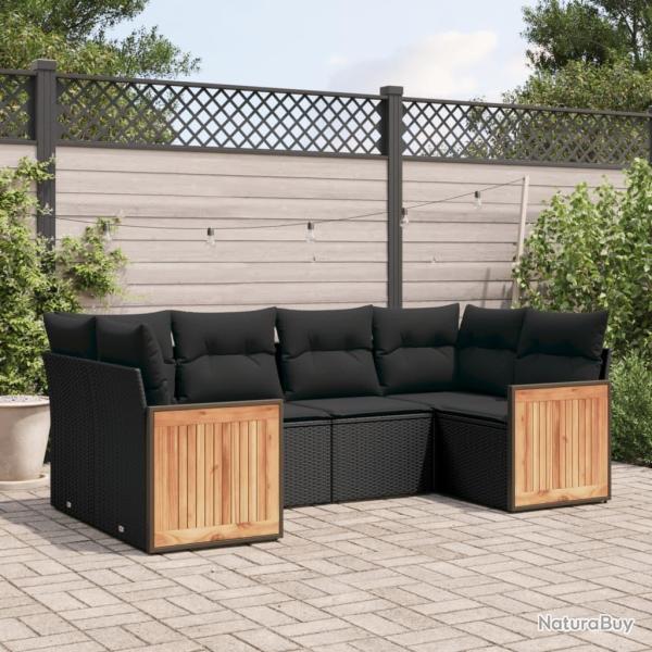 Salon de jardin 6 pcs avec coussins noir r�sine tress�e