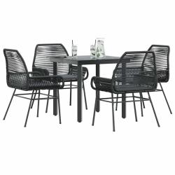 Ensemble &agrave; manger de jardin et coussins 5 pcs noir rotin verre