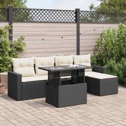 Salon de jardin 6 pcs avec coussins noir r&eacute;sine tress&eacute;e