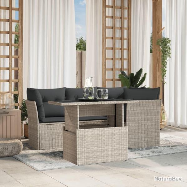 Salon de jardin 5 pcs avec coussins gris clair r�sine tress�e