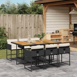 Ensemble &agrave; manger de jardin coussins 7pcs Noir R&eacute;sine tress&eacute;e