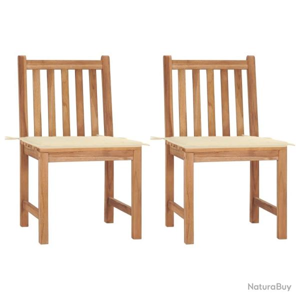 Chaises de jardin lot de 2 avec coussins Bois de teck massif