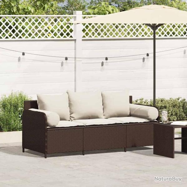 Canap� de jardin avec coussins 3 places brun r�sine tress�e