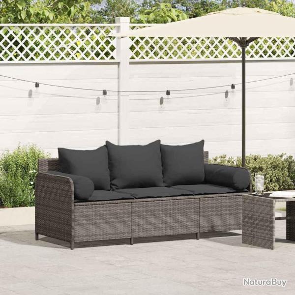 Canap� de jardin avec coussins 3 places gris r�sine tress�e