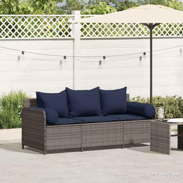 Canap� de jardin avec coussins 3 places gris r�sine tress�e
