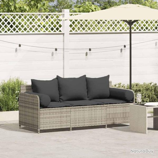 Canap� de jardin et coussins 3 places gris clair r�sine tress�e