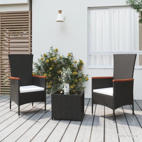 Ensemble de salon de jardin 3 pcs noir poly rotin et acier