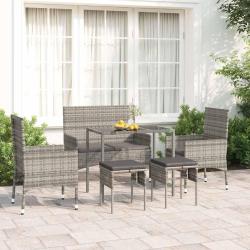Salon de jardin 6 pcs avec coussins Gris R&eacute;sine tress&eacute;e