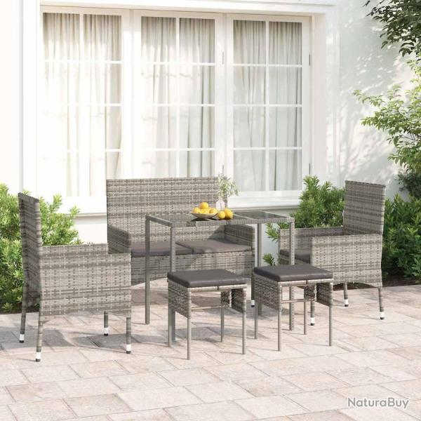 Salon de jardin 6 pcs avec coussins Gris R�sine tress�e