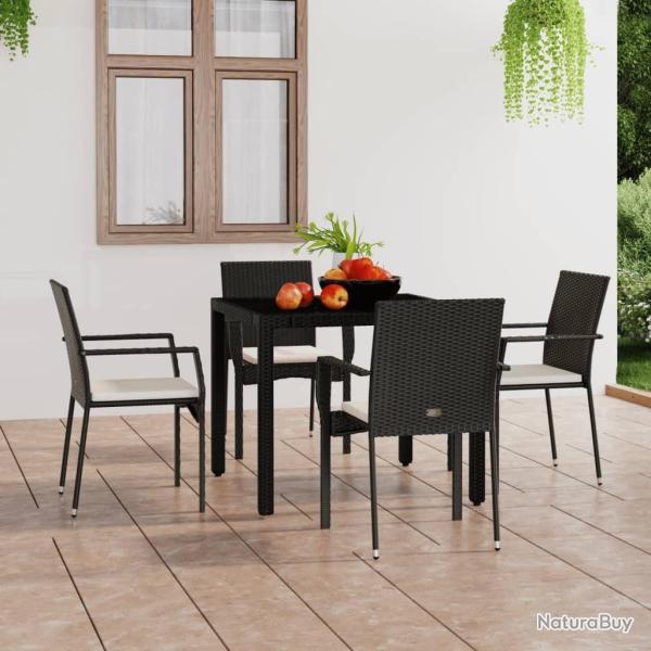 Chaises de jardin lot de 4 avec coussins R�sine tress�e Noir