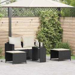 Salon de jardin 5 pcs avec coussins empilable noir polyrotin