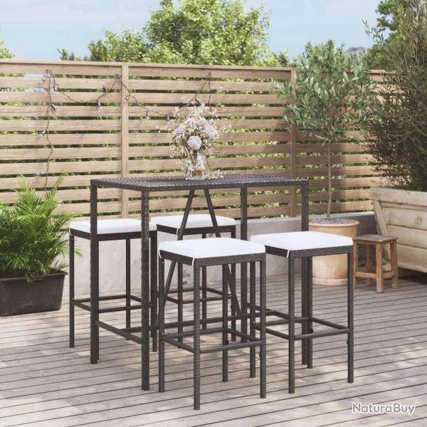 Ensemble de bar de jardin 5 pcs avec coussins noir poly rotin