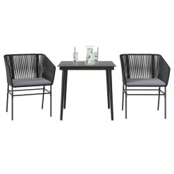 Ensemble &agrave; manger de jardin et coussins 3 pcs noir rotin verre