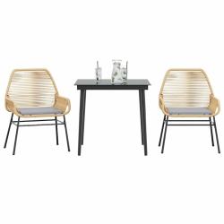 Ensemble &agrave; manger jardin coussins 3pcs marron poly rotin verre
