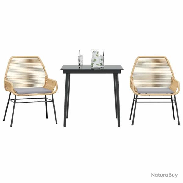 Ensemble � manger jardin coussins 3pcs marron poly rotin verre