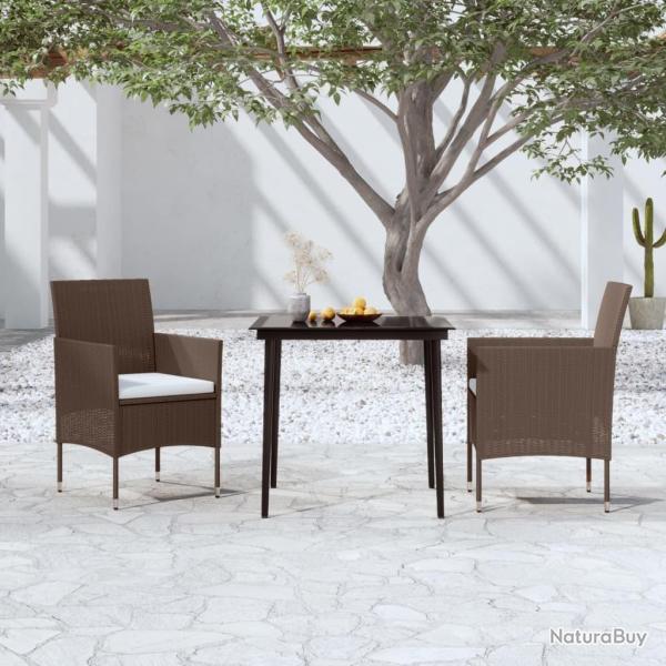 Ensemble � manger de jardin avec coussins 3 pcs Marron et noir
