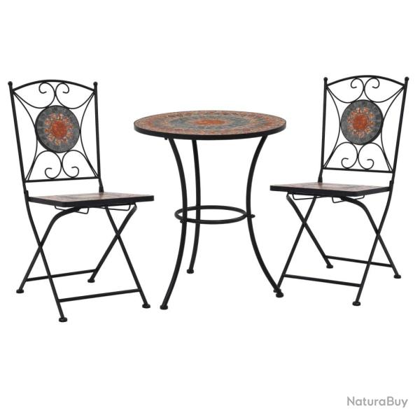 Ensemble de bistro 3 pcs mosa�que Carreau c�ramique Orange/Gris