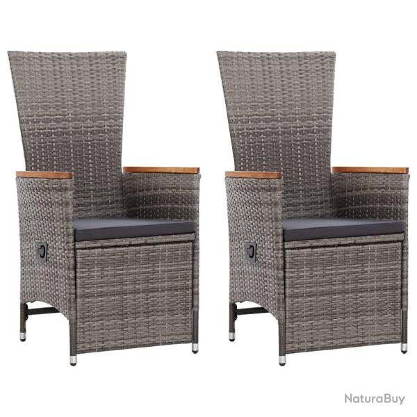 Chaise inclinable de jardin 2pc et coussins R�sine tress�e Gris