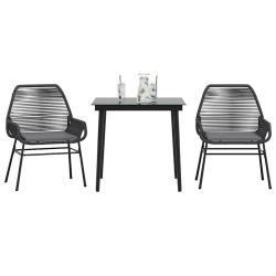 Ensemble &agrave; manger de jardin et coussins 3 pcs noir rotin verre