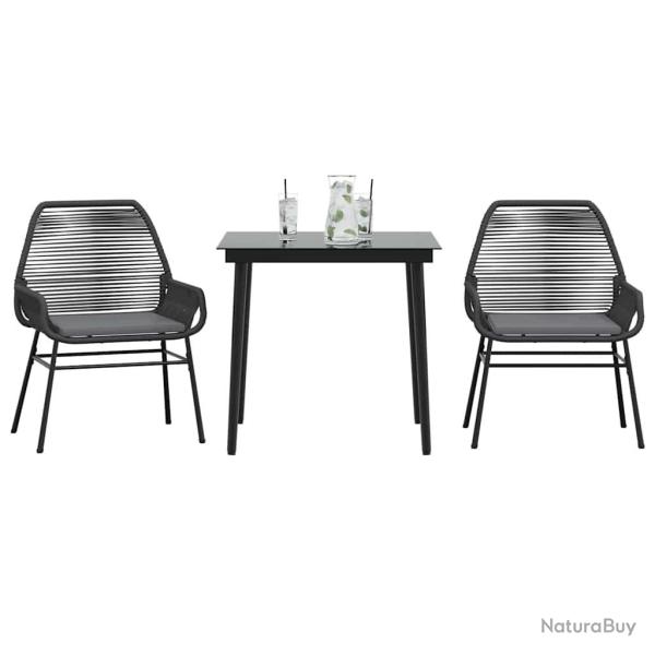 Ensemble � manger de jardin et coussins 3 pcs noir rotin verre