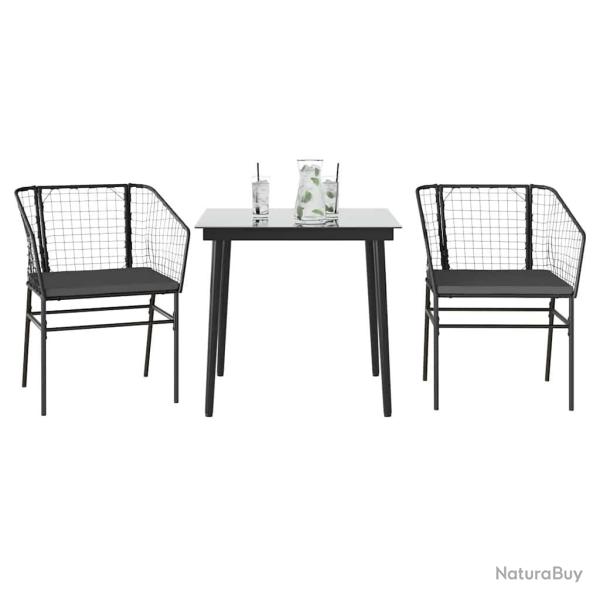 Ensemble � manger de jardin et coussins 3 pcs noir rotin verre