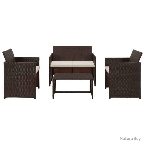 Salon de jardin 4 pcs avec coussins R�sine tress�e Marron