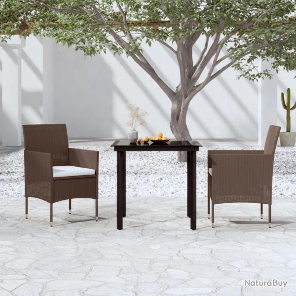 Ensemble � manger de jardin avec coussins 3 pcs Marron et noir