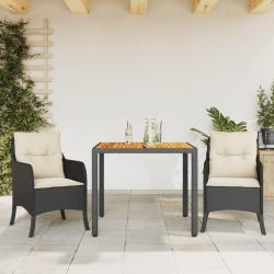 Ensemble &agrave; manger de jardin avec coussins 3 pcs Noir