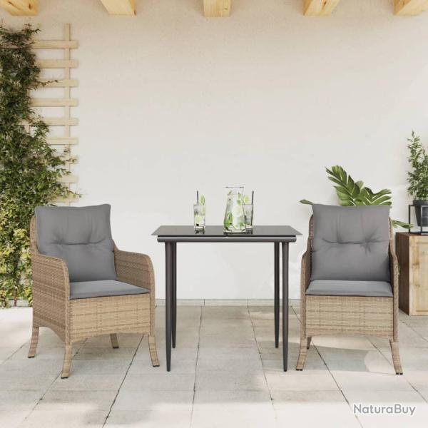 Ensemble � manger de jardin et coussins 3 pcs Beige poly rotin