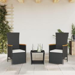 Ensemble &agrave; manger de jardin avec coussins 3 pcs Noir