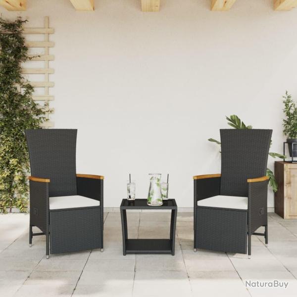 Ensemble � manger de jardin avec coussins 3 pcs Noir