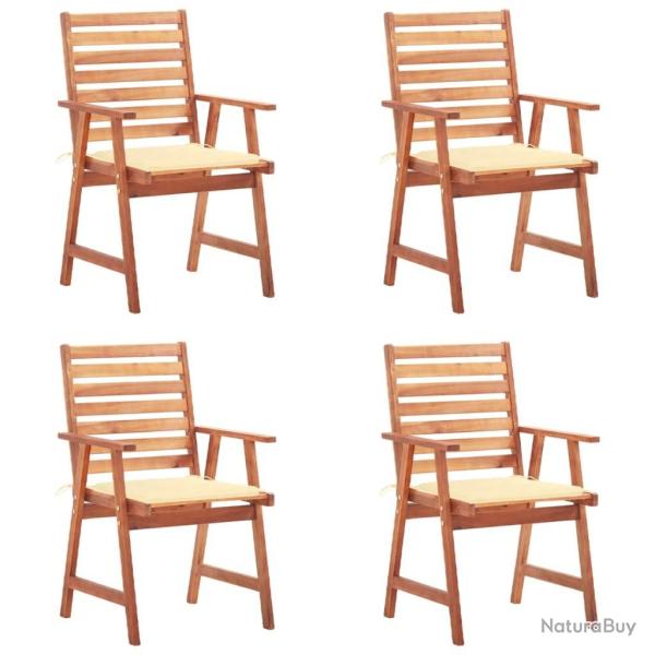 Chaises  manger d'extrieur lot de 4 et coussins Acacia massif