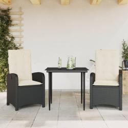 Ensemble &agrave; manger de jardin avec coussins 3 pcs Noir