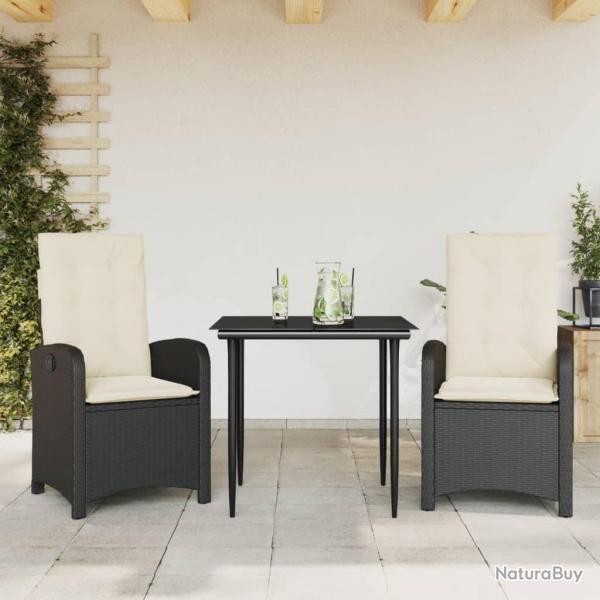 Ensemble � manger de jardin avec coussins 3 pcs Noir