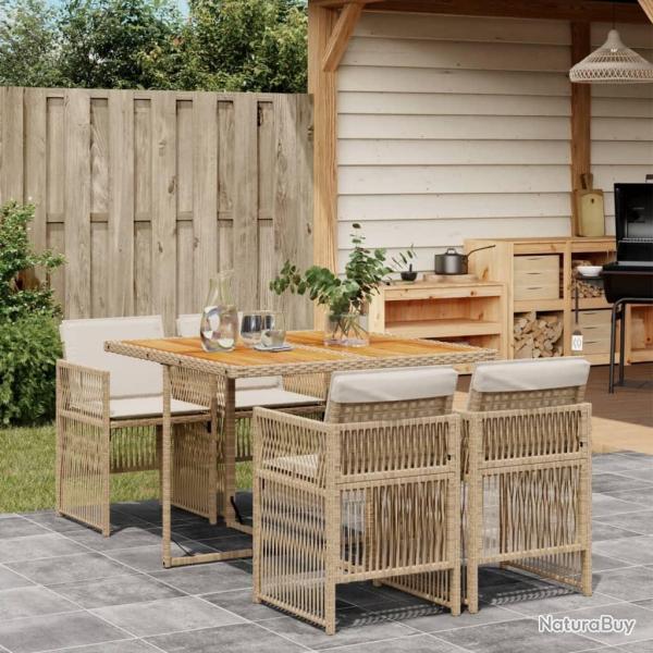 Ensemble � manger de jardin avec coussins 5pcs Beige poly rotin