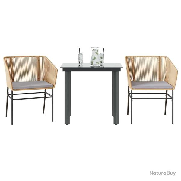 Ensemble � manger jardin coussins 3pcs marron poly rotin verre