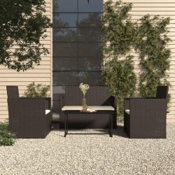 Mobilier d'ext&eacute;rieur 4 pcs avec coussins R&eacute;sine tress&eacute;e Noir